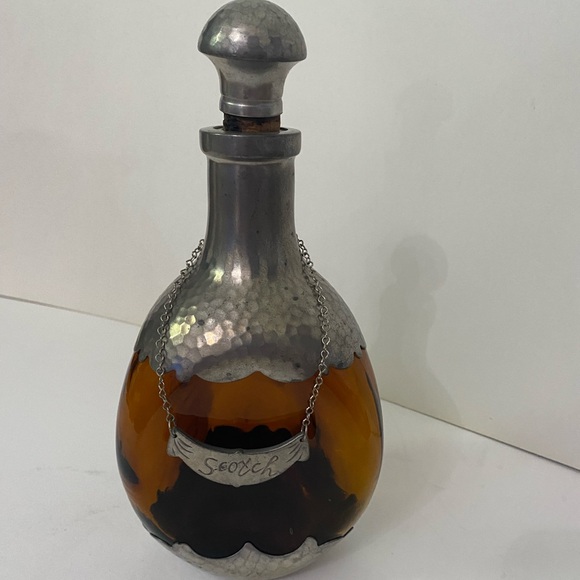 Vintage ROYAL HOLLAND Pewter Amber Pinched Glass Decanter And Scotch Hanging Tag - Picture 11 of 11